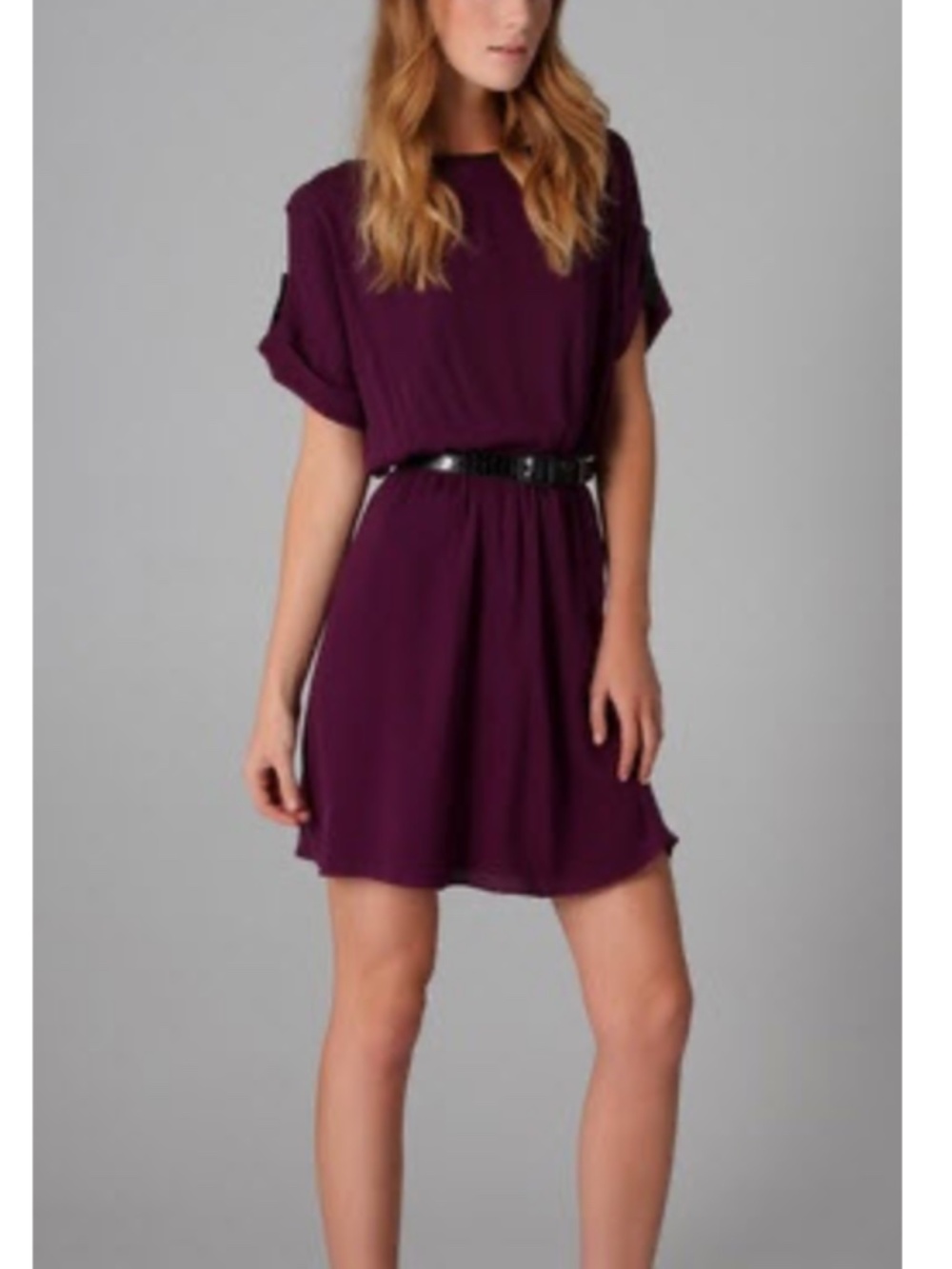 Alice + Olivia Purple Silk Stretch Mini Dress Black Belt Cocktail Size XS